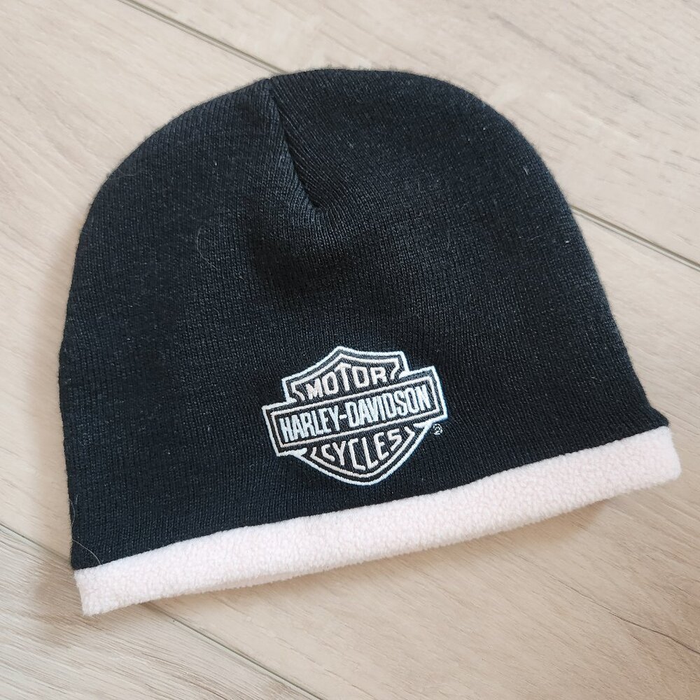 Harley Davidson Pink & Black Fleece Lined Winter Knit Beanie Hat One Size